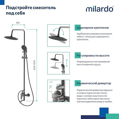 Душевая система с тропическим душем графит Milardo Rora RORGM4FM06