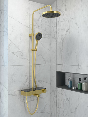 Душевая система VitrA Core Round A4730925EXP с термостатическим смесителем и ручным душем брашированное золото