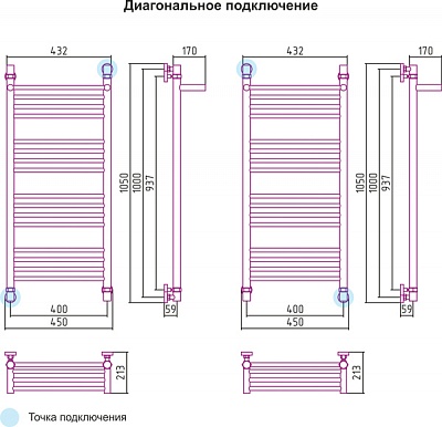 Полотенцесушитель водяной Сунержа Богема с 1 полкой 1000х400 Белый (RAL-9003)