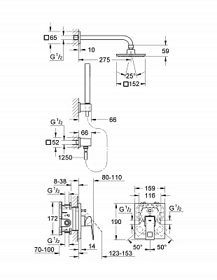 Смеситель для ванной GROHE EUROCUBE 23409000 с механизмом