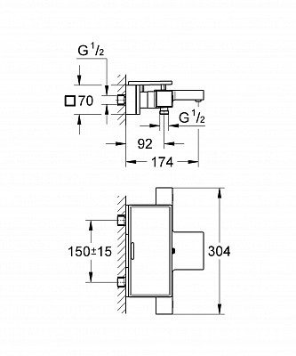 Смеситель для ванны GROHE GROHTHERM CUBE 34502000 с полочкой