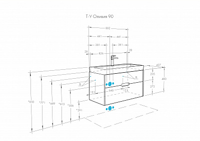 Тумба с раковиной Aquaton Оливия 90 грей, дуб ойстер 1A254401OLUG0