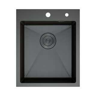 Кухонная мойка нержавеющая сталь графит D&K DKS415006, в комплекте с сифоном, корзиной, дозатором