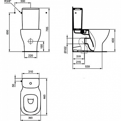 Чаша унитаза Ideal Standard Теси AQUABLADE T008201 (без стульчака T35 2701, без бачка T35 6801 )