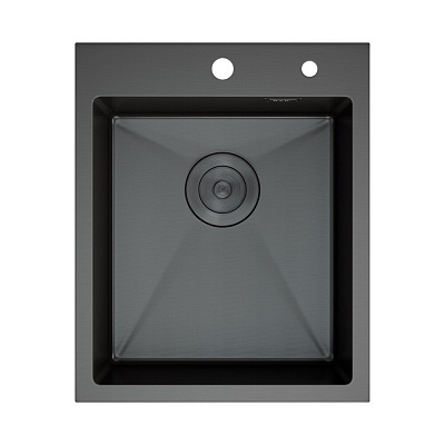 Кухонная мойка нержавеющая сталь графит D&K DKS415006, в комплекте с сифоном, корзиной, дозатором