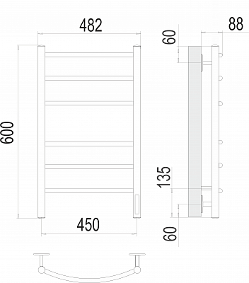 Полотенцесушитель электрический Terminus Классик КС 9003 П6 450х600 встроен диммер 4670078527561