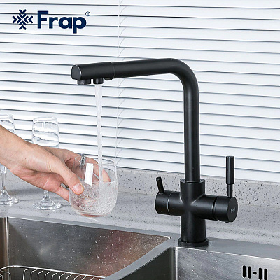 Frap F4352-6 Смеситель д/кухни фильтр д/пит.в. черный