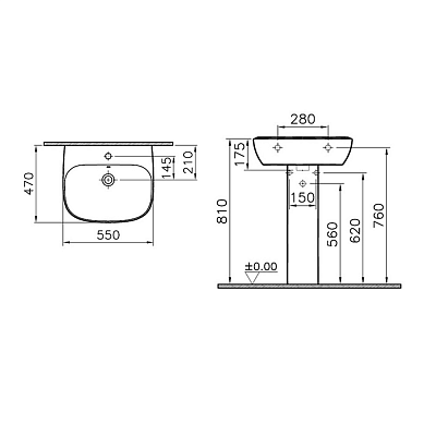 Раковина подвесная Vitra Zentrum 55 см 5632B003-0001