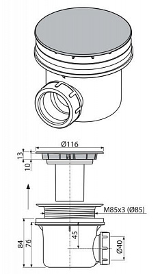 Сифон для душевого поддонa Alcaplast A49CR