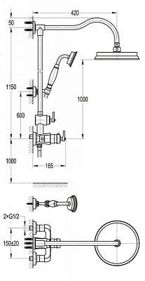 Душевая стойка с термостатическим смесителем, с ручным и верхним душем CEZARES LIBERTY-F-CD-T-01 LIBERTY-F-CD-T-01