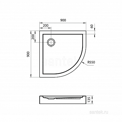 Душевой поддон Santek Палермо 90х90 четверть круга белый 1WH302478