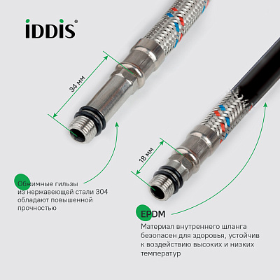 Гибкая подводка 2шт 1.5м IDDIS г-ш F1/2xM10S F1/2xM10L SS304 926CBS15ZP латунь
