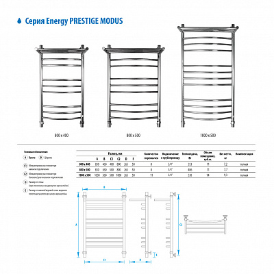 Полотенцесушитель водяной Energy Prestige modus 800х400 EWTRPRESM0804000000