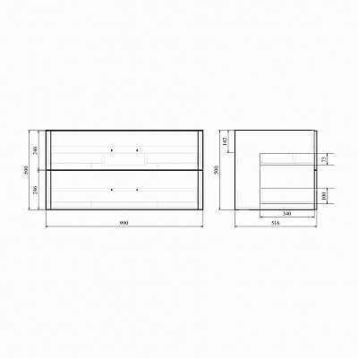 Тумба подвесная 2 ящика MIRSANT Fuji 100 УТ000043899 (раковина Deep-100) (под рак. 262517)