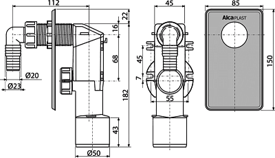 Сифон для стиральной машины под штукатурку Alcaplast APS3