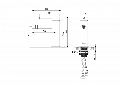 Смеситель для биде Wonzon & Woghand STICK, Темный графит WW-88339017-BGM