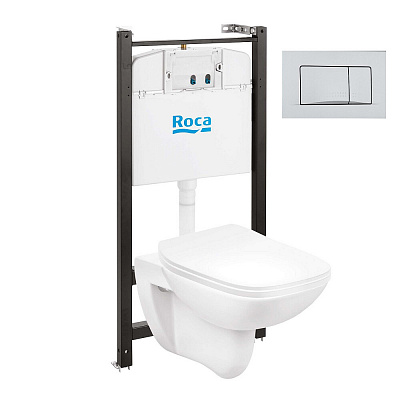 Комплект ПЭК Debba подвесная чаша Rimless с инсталляцией и сиденьем, панель слива в комплекте Roca ZRU9307734