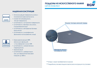 Душевой поддон 90х90 RGW ST/R-0099G Графит Полукруг Ø 90 мм Каменный 16153099-02