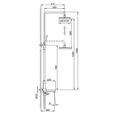Душевая система Frap F2491-29 оружейная сталь, с тропическим душем, H91