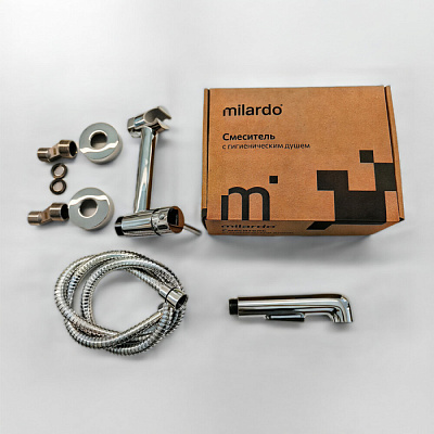 Смеситель с гигиеническим душем на эксцентриках, хром глянцевый, Tidy, Milardo, TIDSB15M08