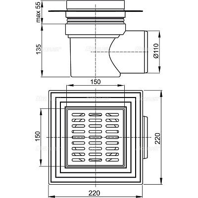 Сливной трап AlcaPlast APV12 150 x 150/110
