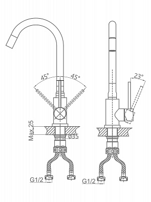 Смеситель для кухни из нержавеющей стали SUS304 CALORIE CAL50129-5