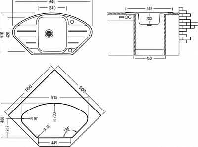 Мойка кухонная Longran Lotus LTL945.510, 94.5x51x20, декор лайн