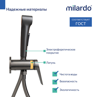 Встраиваемый смеситель с гигиеническим душем Milardo Leap LEAGM00M08 графит матовый