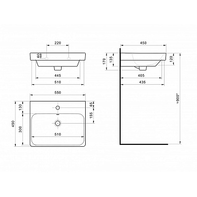 Раковина мебельная Aquaton Адриана 55 1WH501620