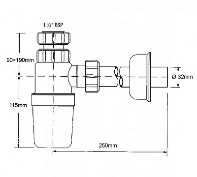 Нижняя часть сифона 1 1/4 McALPINE MRW1-NW на 32 мм