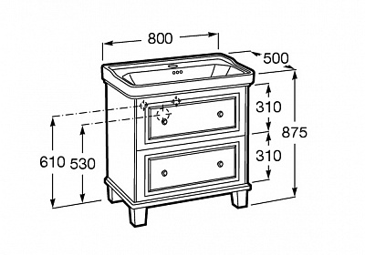 Тумба под раковину Roca Carmen 80 2 ящика белый матовый ZRU9307845 (под раковину 261327)