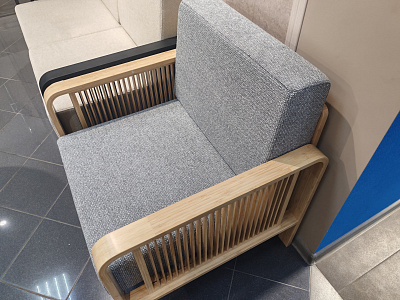Кресло на каркасе из бамбука 730 с подушками FN-060D-2 NATURE BAMBOO+GREY FABRIC