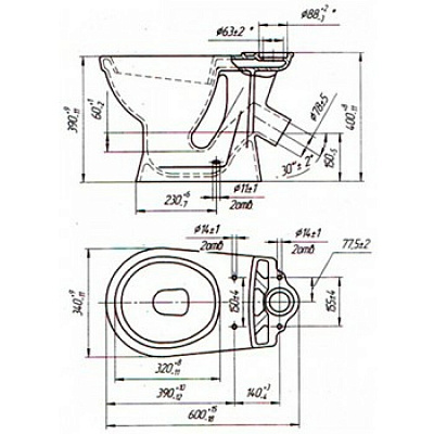 Унитаз-компакт Суперкомпакт Люкс косой выпуск 59см, сиденье микролифт Оскольская керамика 44901110001
