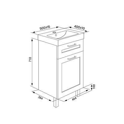 Тумба с раковиной, напольная Iddis Sena NSE50W1i95K 50 см, белая/под дерево