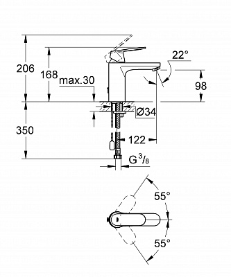 Смеситель для умывальника GROHE EUROSMART COSMO 23326000 с цепочкой