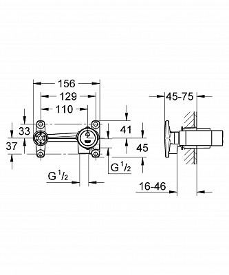 Смеситель для умывальника (Встраиваемая часть) GROHE QUADRA 32635000 настенный