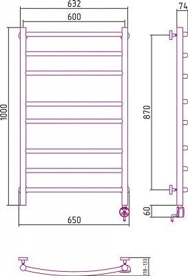 Полотенцесушитель электрический Сунержа Галант 1000х600 ТЭН правый (Состаренная бронза, ТЭН Золото)