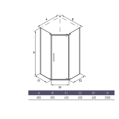 Душевое ограждение 90х90 трапеция Alex Baitler AB2590S2