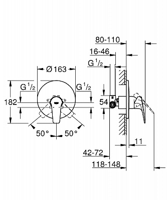 Смеситель для ванны GROHE Bau Flow 29112000 встраиваемый с механизмом