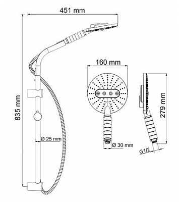 Душевой комплект 83,5 см WasserKRAFT A044