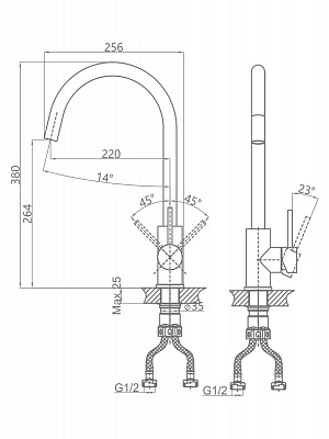 Смеситель для кухни из нержавеющей стали SUS304 CALORIE CAL50224-5