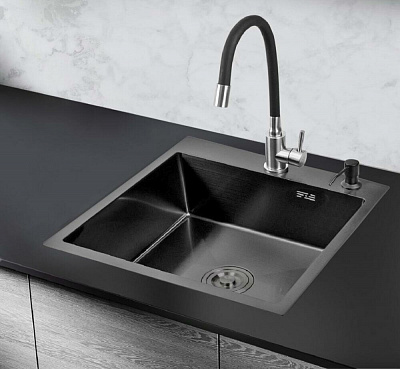 Кухонная мойка РМС MR-5050BL Matte Набор 3 в 1 (с корзиной и дозатором)