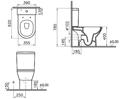 Унитаз компакт Vitra Integra Round Open-Back с сиденьем микролифт 9833B003-7206