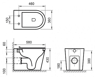 Унитаз приставной безободковый P-trap Belbagno FLAY-R BB1003CBR