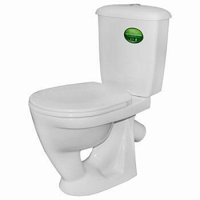 Унитаз-компакт Радуга Комбо тарельчатый, косой выпуск, сиденье,1режим арматура, Оскольская керамика 41901100024