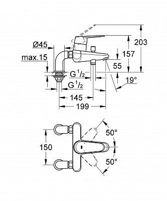 Смеситель для ванны Grohe Eurodisc Cosmopolitan вертикальное подключения