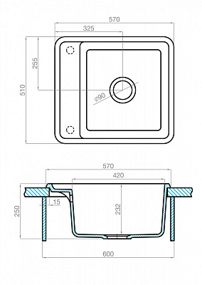 Мойка гранитная Акватон Беллис 570 х 510 песочный 1A724932BS220