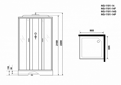 Душевая кабина Niagara Classic NG-1101-14  900х900х2150 низкий поддон 13см стекло матовое с полкой 11011423