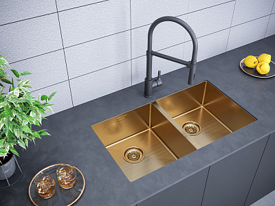 Мойка двойная для кухни нержавеющая Paulmark Dopplet PM507844-BG (цвет золото)