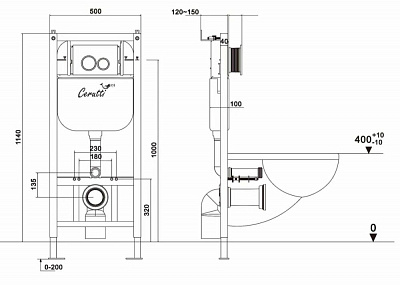 Инсталляция для унитаза Cerutti 10783 CR558 (монт труба не входит в компл, код 243938)